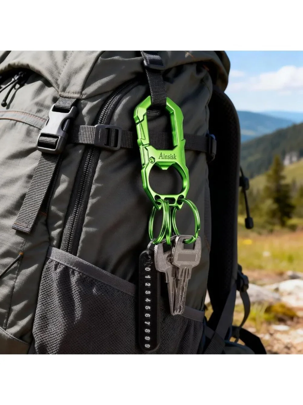Tactical Carabiner Keychain with Bottle Opener & 3 Rings - Unisex Metal Clip